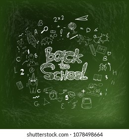 Back to school background by chalk on green blackboard, education concept for banner, advertising, sale.