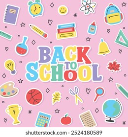 Back to school background with cartoon elements. Vector illustration