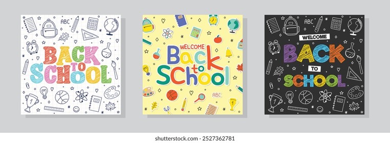 Back to school background with cartoon elements. Set. Vector illustration