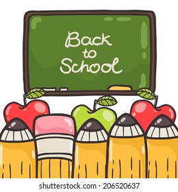 Back to school background with chalkboard and pencils