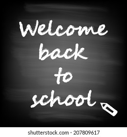 Back to school background. Back to school in chalkboard background. Back to school poster with text on chalkboard. vector illustration 