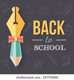 Back to school background. Chalkboard with school supplies. Eps 10 vector illustration.