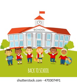 Back to school background with children group