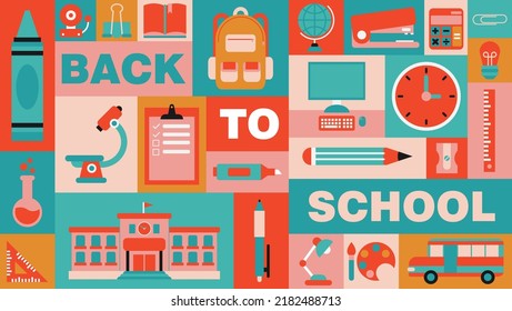 Back To School Background Clipart With Bright Colors And Geometric Shapes - Stationery And School Illustration Icon Vector Eps 10