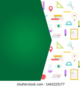 Back to school. Background with coloful objects. Modern teaching, education and learning symbol design. Background for poster, banner. Vector illustration.