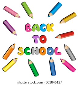 Back to school background. Color pencils vector illustration.