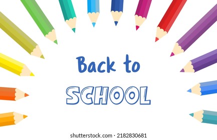 De vuelta a la escuela con el concepto de lápices de colores y pancarta de dibujo y educación