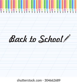 Back to School background with colored pencils.