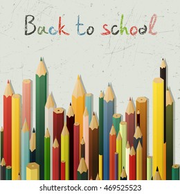 Back to school background with colored pencils on white background.