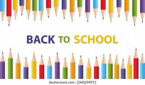 Back to school background with colored pencils.School horisontal banner.Vector illustration