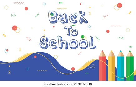 Back to school background with colorful pencils, wave and geometric shapes