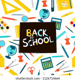 Back to school background with colorful stationery. Vector illustration