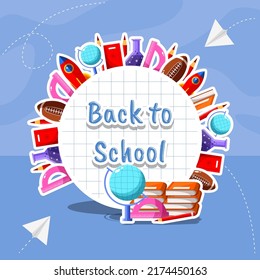 back to school background concept with school supplies illustration