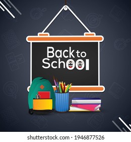 Back to school background with creative school elements with blackboard