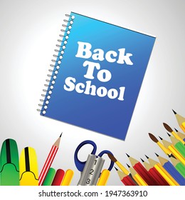 Back to school background with creative school elements with blackboard