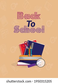 
Back to school background with creative school elements with blackboard