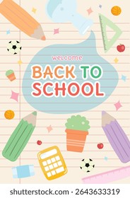Back to school background with cute school supplies concept.