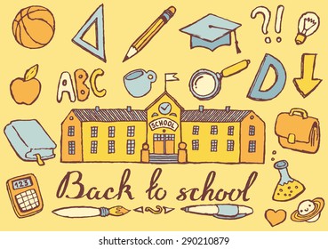 Back to school background design template, hand drawn vector illustration
