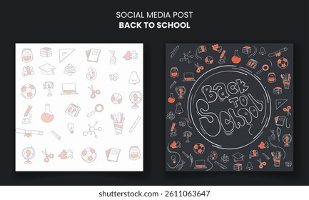 Back to school. Background with doodle art of school icons for back to school advertisement. Template design for student design