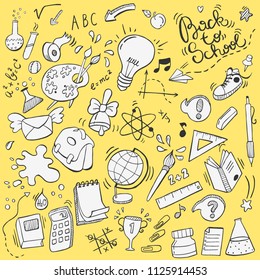 Back to school background, doodle elements set, vector illustration