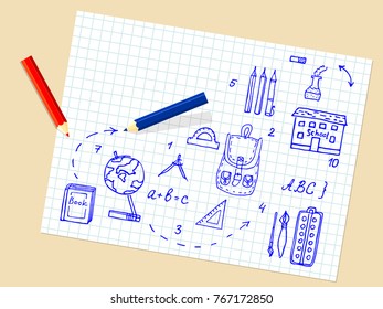 Back to school. Background. Doodle illustration. Vector.