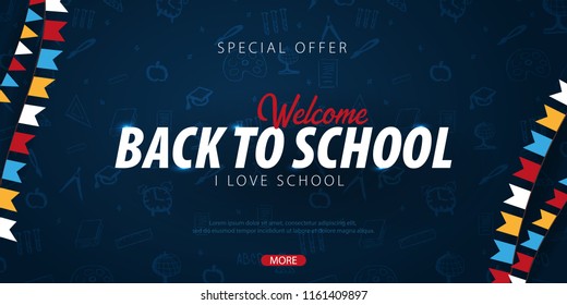 Back to School background. Education banner. Vector illustration