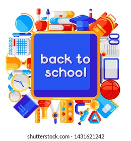 Back to school background with education icons. Illustration in trendy flat style.