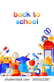 Back to school background with education icons. Illustration in trendy flat style.