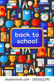 Back to school background with education icons. Illustration in trendy flat style.