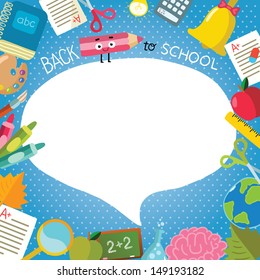 back to school - background with education icons and bubble speech