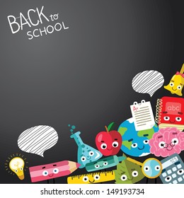 back to school - background with education icons and bubble speech