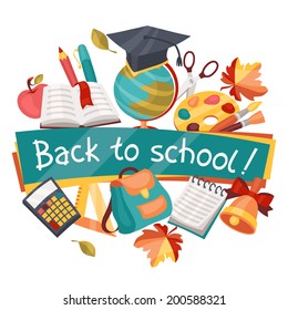 Back to school background with education icons.