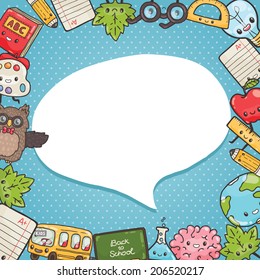 back to school - background with education icons and owl