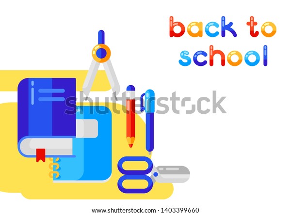 Back to school background with education\
icons. Illustration in trendy flat\
style.