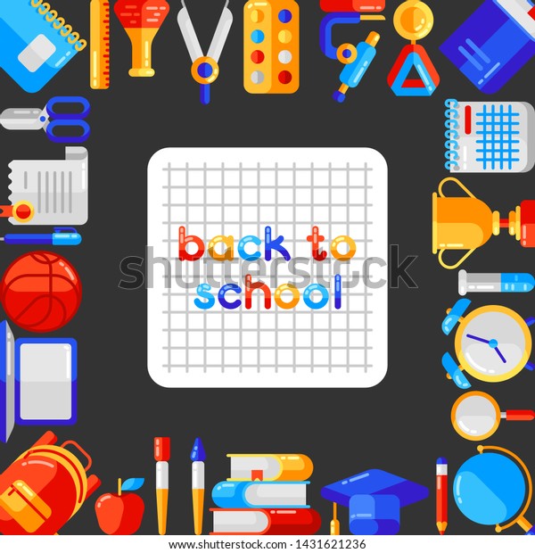 Back to school background with education\
icons. Illustration in trendy flat\
style.