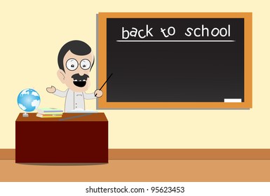 back to school with a background in front of the classroom teacher