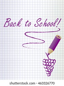 Back to school background with a green pencil and leaf, vector illustration