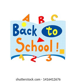 Back to school background, with hand drawn lettering. Elements for greeting card, poster, banners. Notebook and sticker design