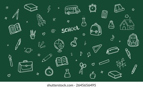 Back to school background with hand drawn doodle elements. Vector illustration