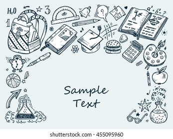 Back to school background with hand drawn doodle school supplies - Vector illustration
