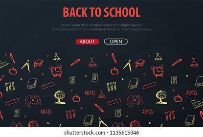 Back to School background with hand-draw doodles. Education banner. Vector illustration