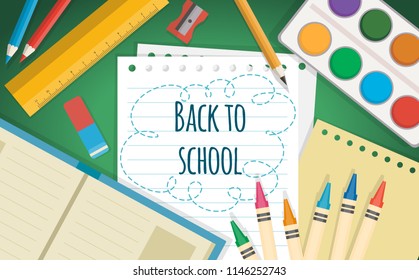 Back to school background illustration in flat style, education, learning, school or university concept. 