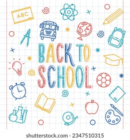 Back to School background illustration with icon graphic elements and graph grid paper