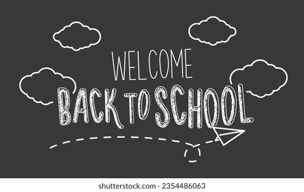 Back to School background illustration with icon doodle paper airplane and clouds and doodle sketch text
