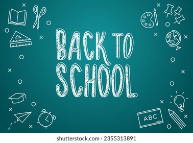 Back to School background illustration with icon graphic elements and green blackboard color
