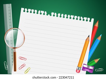 Back to School Background with School Items in a blank Paper