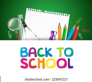 Back to School Background with School Items in a blank Paper