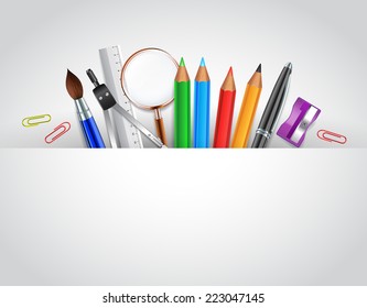 Back to School Background with School Items in a pocket with white space for words