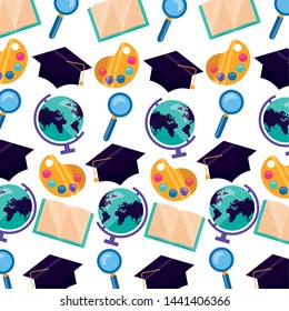 back to school background map graduation hat color palette vector illustration