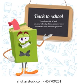 Vuelta al fondo escolar: libro verde de mascota invita a la escuela